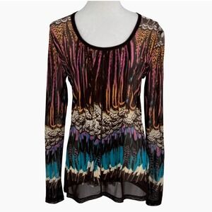 Marc Aurel Mesh Long Sleeve Top Large Multicolor‎ Boho Artsy Y2K Statement Retro